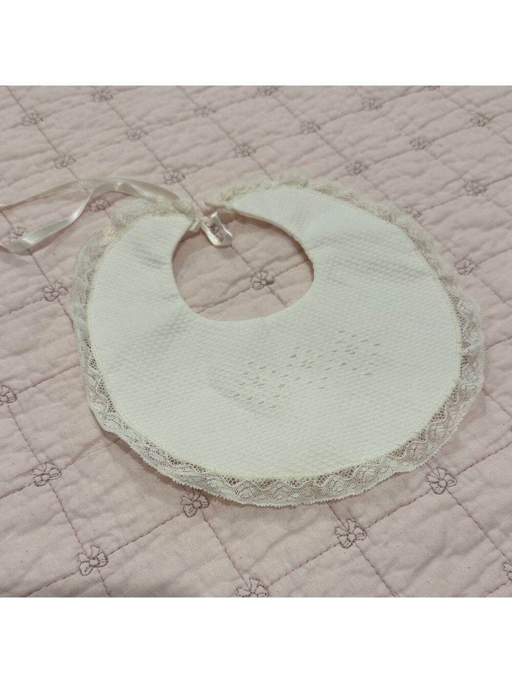 White Lace trim heirloom baby bib